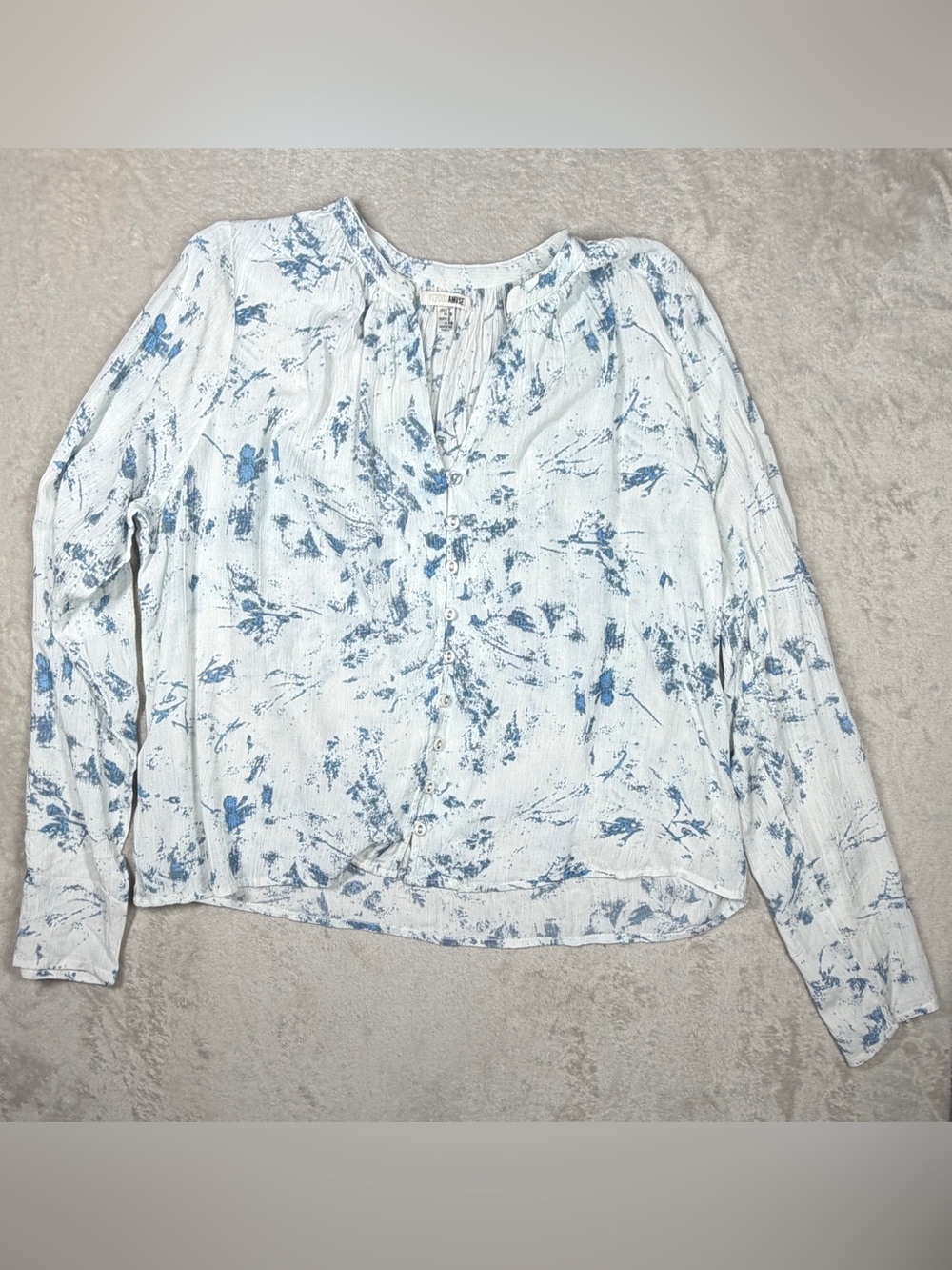 NWT Amuse Society Crush Woven Blue White Buttoned Lightweight Loose Blouse Small